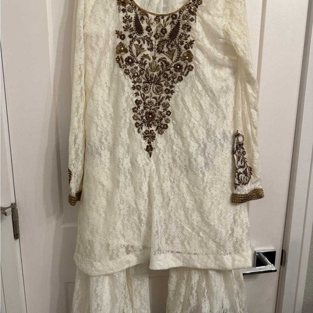 Pakistani Cream Lace Embroidered shalwar